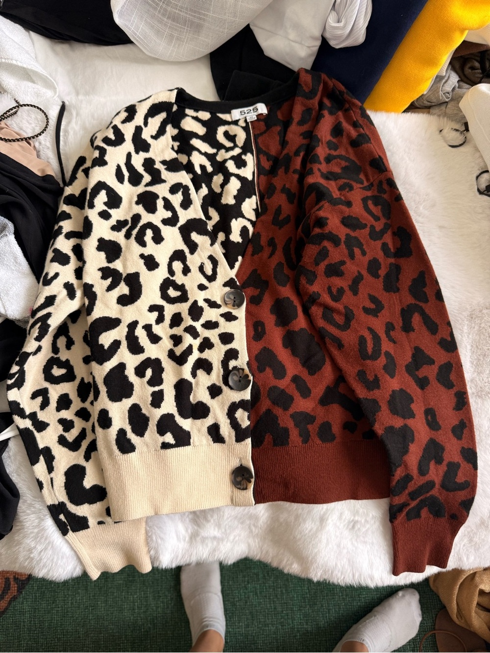 525 America Two-Tone Leopard Cardigan - Cream & Brown